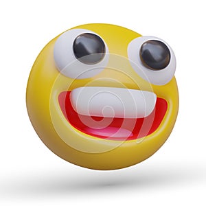 3D emoticon opened its mouth enthusiastically. Character with happy staring eyes