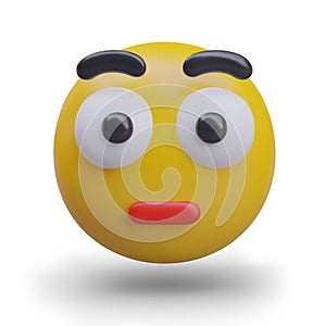 3D emoticon with staring eyes, front view. Shock, astonishment, surprise
