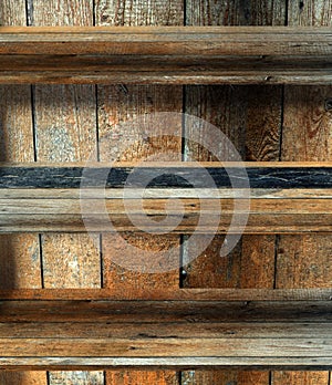 3d empty grunge wood shelf