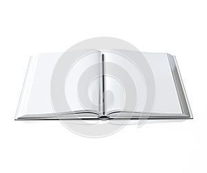 3d empty opened book with hardcovers, isolated on white background