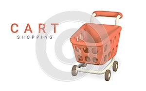 3d empty red shopping cart on a white background. Shopping concept. Vector illustration