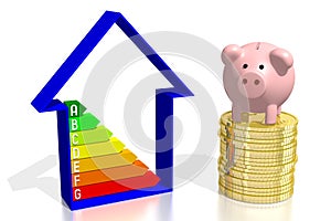 3D energy efficiency chart - power/ electricity saving concept - A, B, C, D, E, F, G
