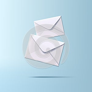 3D envelope icon, incoming mail notify, newsletter email, two closed envelopes, icon composition