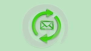 3d Envelope icon isolated on green background. Outgoing and incoming message sign. 4k