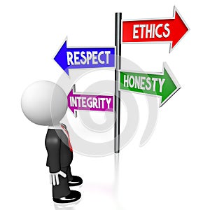3D ethics, respect, honesty, integrity concept