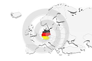 3D Europe map with marked borders - area of Germany marked with Germany flag