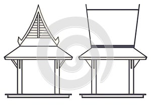 3D evelation drawing of south-east Asian pavilion or temple in f