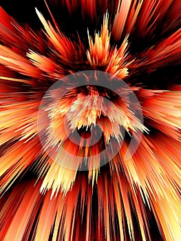 3D exploding red-hot lava in red orange and yellow colours