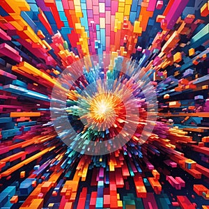 3D Explosion of Colorful Blocks