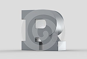 3D extruded uppercase letter R on soft gray background.