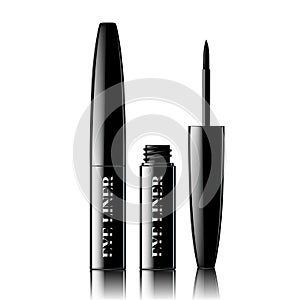 3d eyeliner illustration with brush inscription. isolated white background.