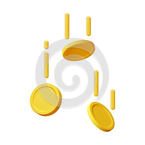 3D Falling Gold Coins Isolated. Money Rain