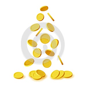 3D Falling Gold Coins Isolated. Money Rain