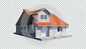 3d family house isolated transparent background trimmed in half