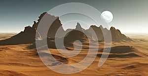3D Fantasy desert landscape with crater