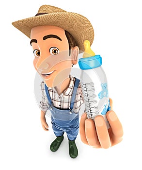 3d farmer holding baby bottle