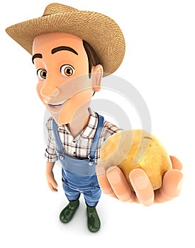 3d farmer holding a potato