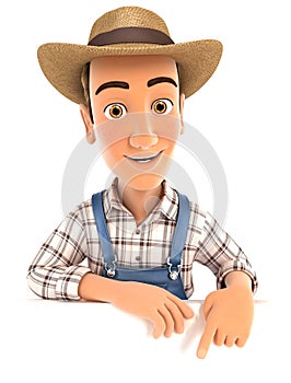 3d farmer pointing to empty wall