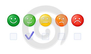 3D Feedback emotion scale illustration. Reviews with good and bad rating. Feedback in the form of emotions