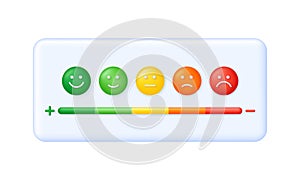 3D Feedback emotion scale illustration. Reviews with good and bad rating. Feedback in the form of emotions.