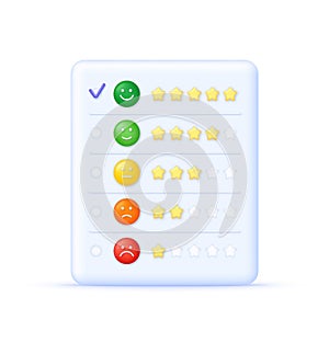 3D Feedback emotion scale illustration. Reviews with good and bad rating. Feedback in the form of emotions.