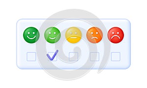 3D Feedback emotion scale illustration. Reviews with good and bad rating. Feedback in the form of emotions.