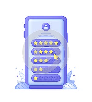 3D Feedback emotion scale on Phone. Reviews with good and bad rating. Feedback in the form of emotions