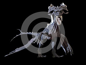 3D Ferocious Dragon dramatically lit against black background