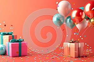 3d festive celebration party theme background, Birthday party with a 3D birthday gift box, generated ai