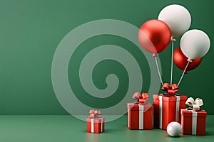 3d festive celebration party theme background, Christmas party with 3D gift box and balloons, generated ai