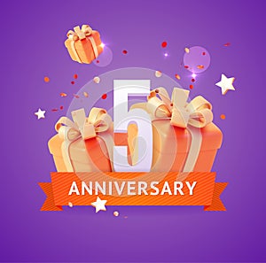 3d Fifth Anniversary Concept Plasticine Cartoon Style. Vector