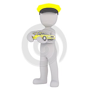 3D figure wearing yellow chauffeur hat