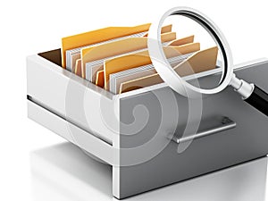 3d File cabinet. Search concept.