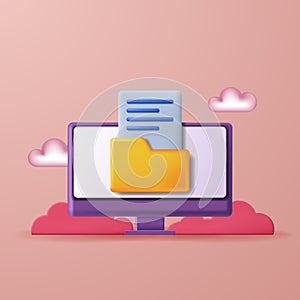 3d file data folder archive modern organize directory computer desktop technology. 3d icon vector illustration