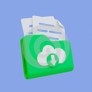3d file document download icon. Cloud computing concept. laptop with a download icon and progress bar.