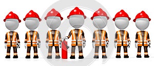 3D firemen, white background