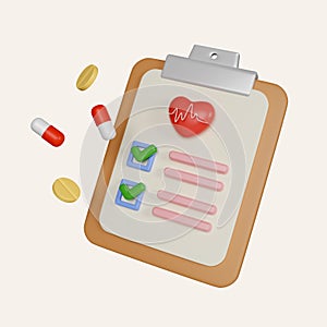 3d first aid medicine with check list for health pharmaceutical. health medical of heart emergency help. 3d pharmacy