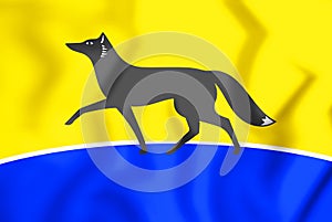 3D Flag of Surgut Khanty-Mansi Autonomous Okrug, Russia.