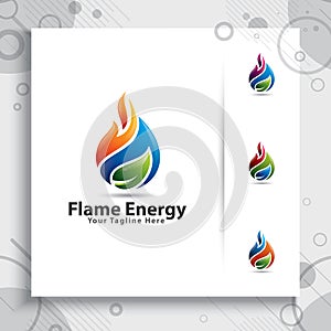 3d flame energy vector logo design with modern and natural concept, ecology illustration fire leaf and gas digital template for i