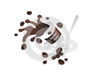 3d flat illustration of coffee spurting from a glass