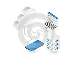 3d flat illustration computer cloud server data network