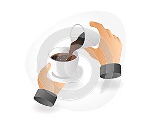 3d flat illustration of pouring coffee concoction in glass