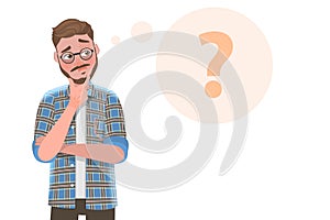 3D Flat Vector Conceptual Illustration of Handsome Bearded Man is Thinking.