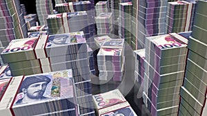 3d flight over the Georgia Lari money banknote packs loop animation