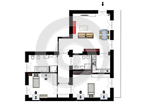 3D floor plan. 3D illustration floorplan