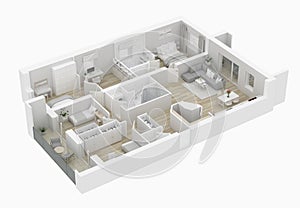 3D Floor plan of a home. Open concept living apartment layout