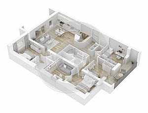 3D Floor plan of a home. Open concept living apartment layout