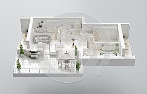 3D Floor plan of a home. Open concept living apartment layout