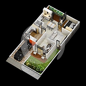 3d floor plan of a house top view minimalist house 84 square meters