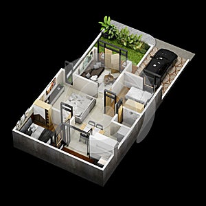 3d floor plan of a house top view minimalist house 84 square meters